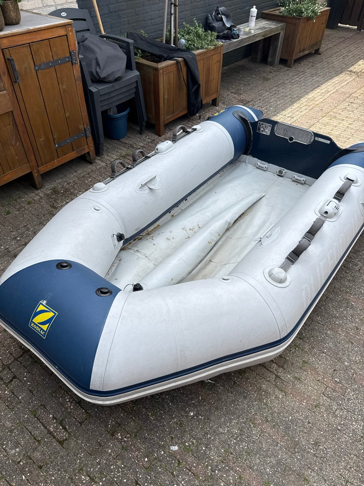 Zodiac rubberboot 285 met houten bodem en accessoires, Ophalen of Verzenden, Gebruikt