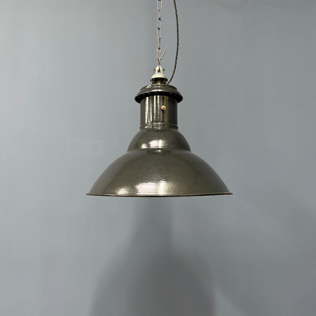 Oude antieke Franse middelgrote zwart emaille hanglamp, Ophalen of Verzenden