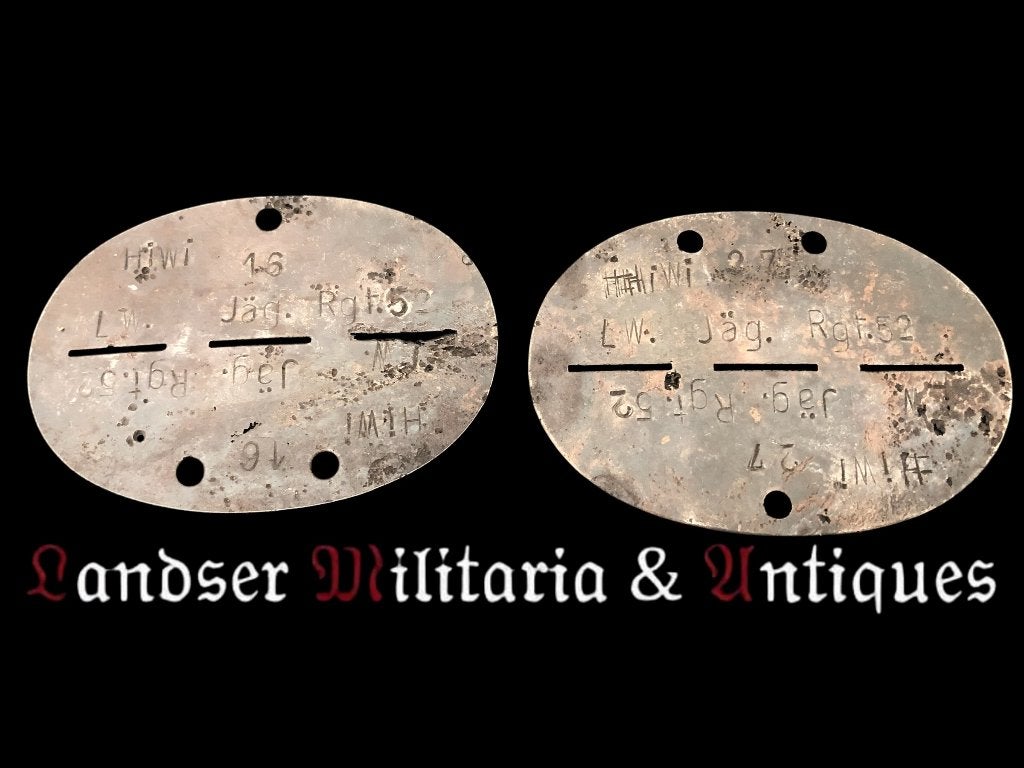 TOP SET!!2x HIWI Erkennungsmarke Luftwaffe Jäger regiment 52, Ophalen of Verzenden, Luchtmacht, Duitsland, Embleem of Badge