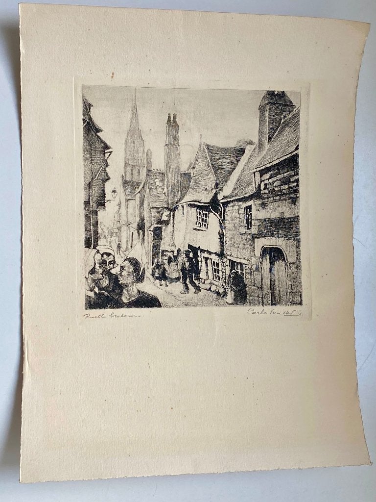 Ets, getiteld "Ruelle bretonne" (Bretonse steeg), Antiek en Kunst, Ophalen of Verzenden