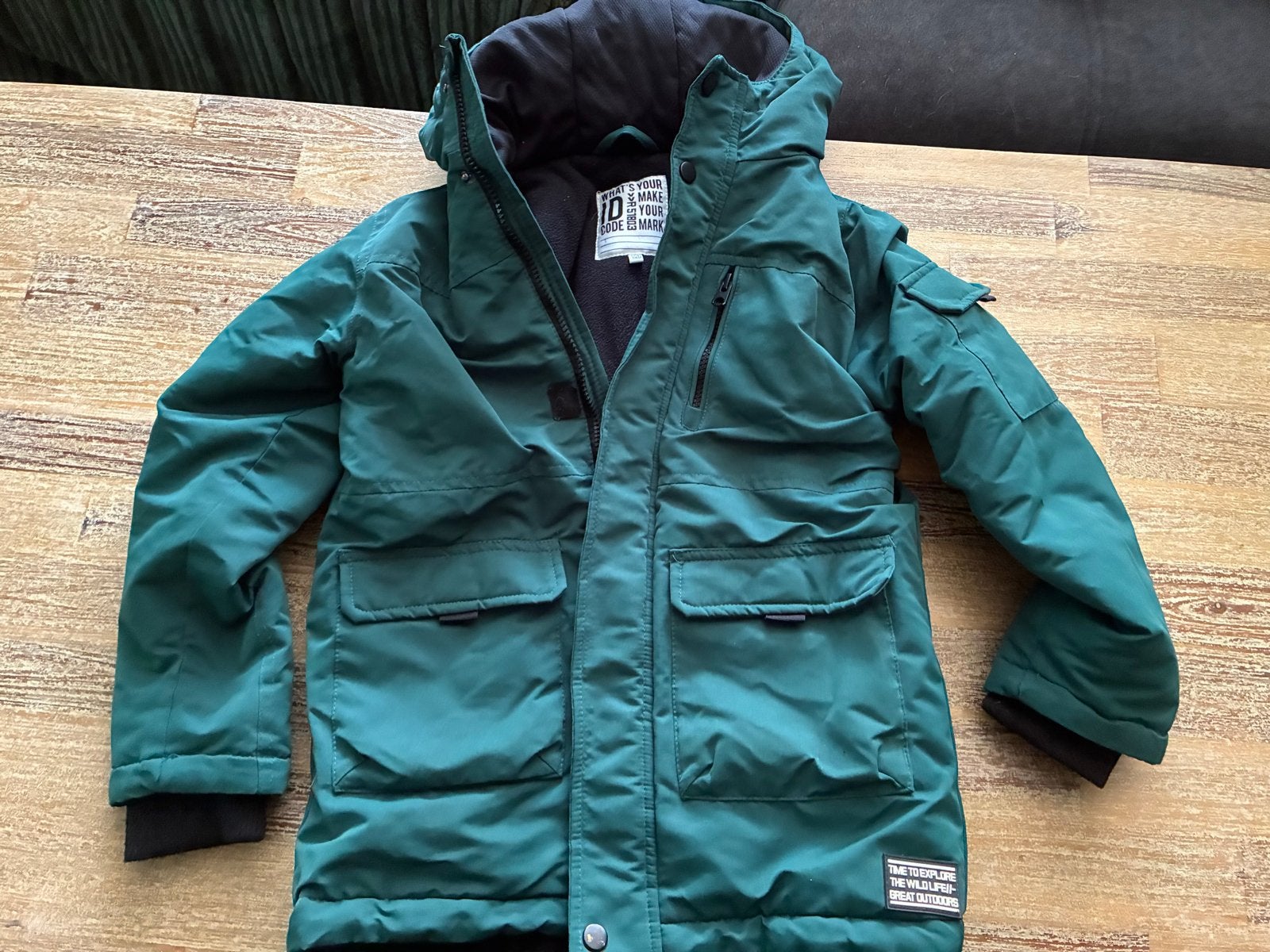 Groene winterjas maat 134/140 voor jongen, Ophalen, Gebruikt, Jongen, Jas