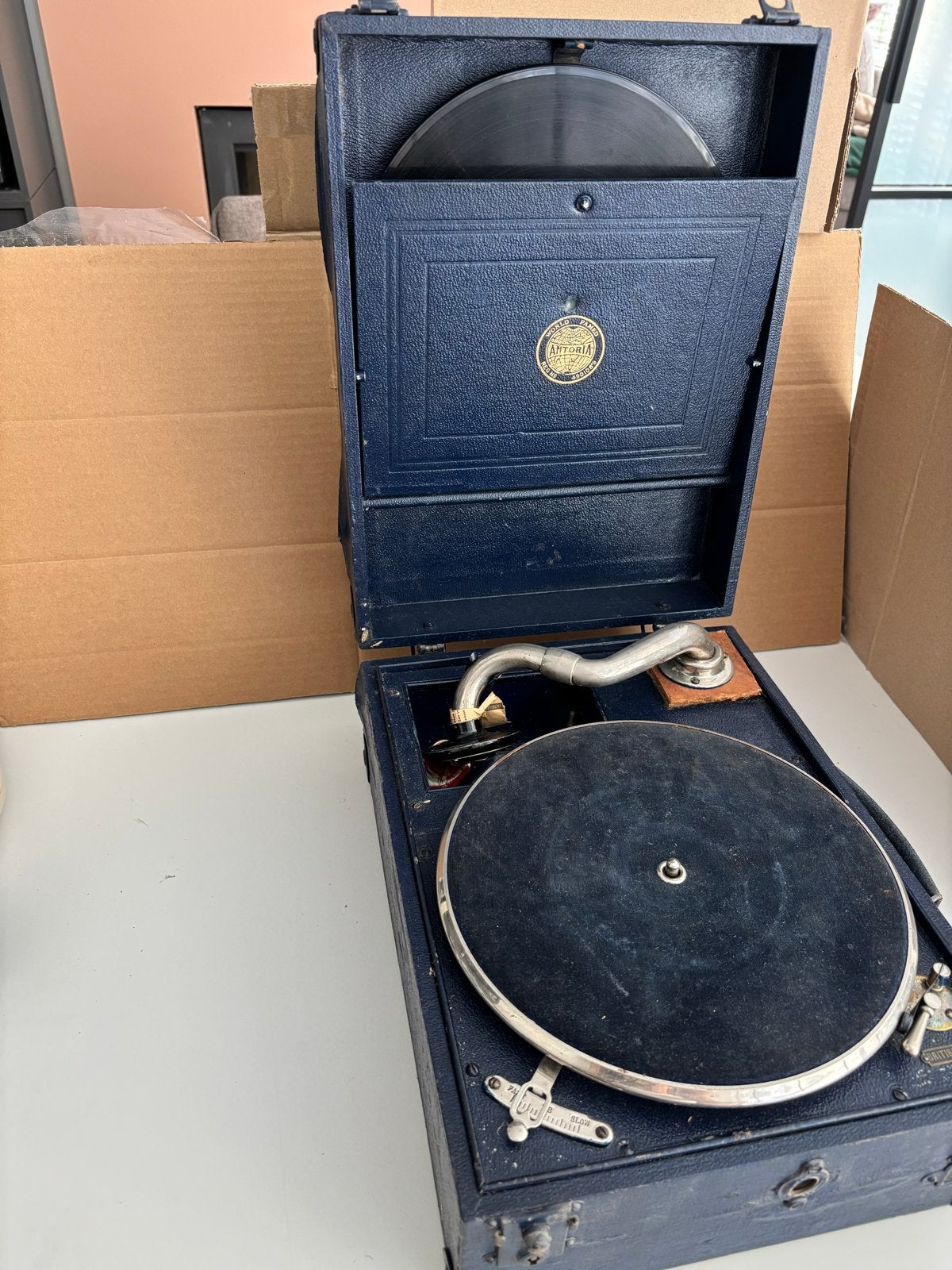 Antoria Draagbare Grammofoon - Vintage Platenspeler, Overige merken, Gebruikt, Pitch-regelaar, Ophalen of Verzenden