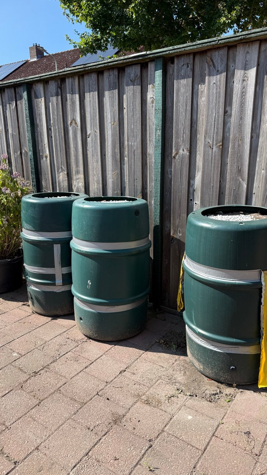 3 groene regentonnen, gratis af te halen, Tuin en Terras, Regentonnen, 150 liter of meer, Ophalen, Gebruikt, Kunststof