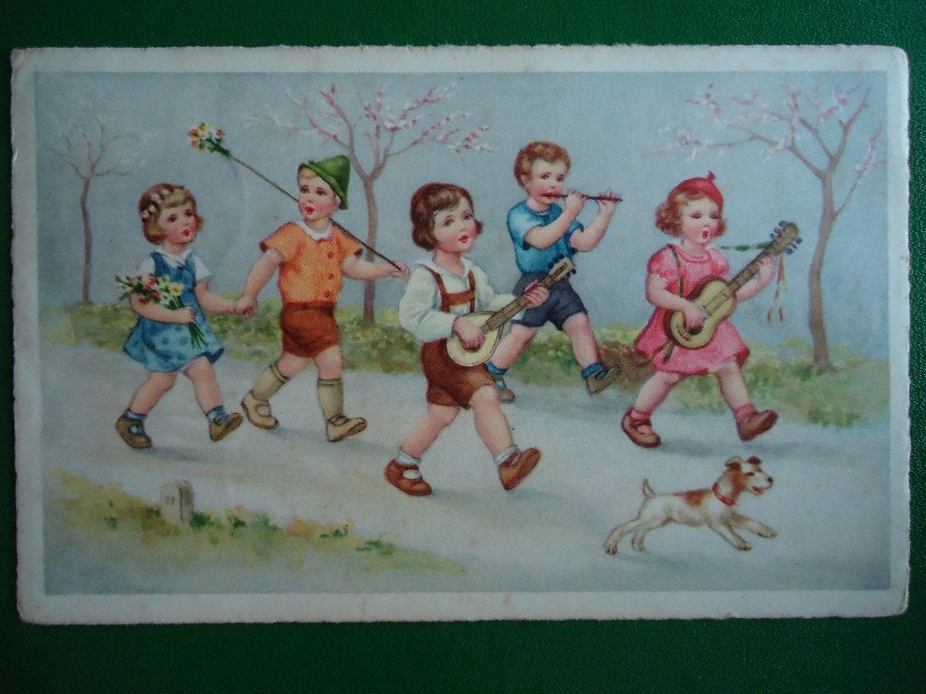 (1099) Kinderkaart: Samen muziek maken / Klein formaat, Verzamelen, Verzenden, 1940 tot 1960, Gelopen, Kinderen