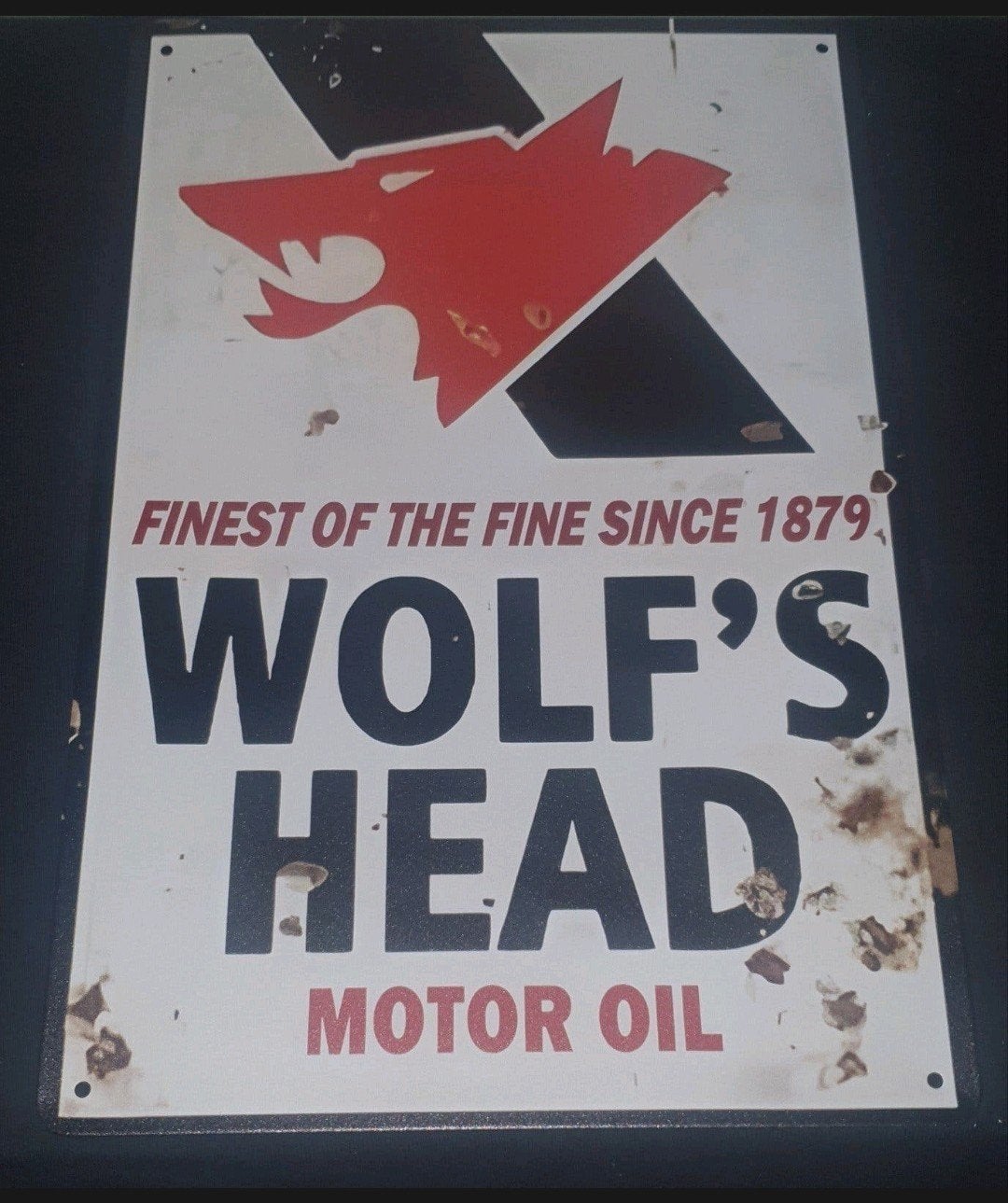 Wandbord van wolfs head motor oil, perfect voor de man cave,, Ophalen of Verzenden, Nieuw, Reclamebord