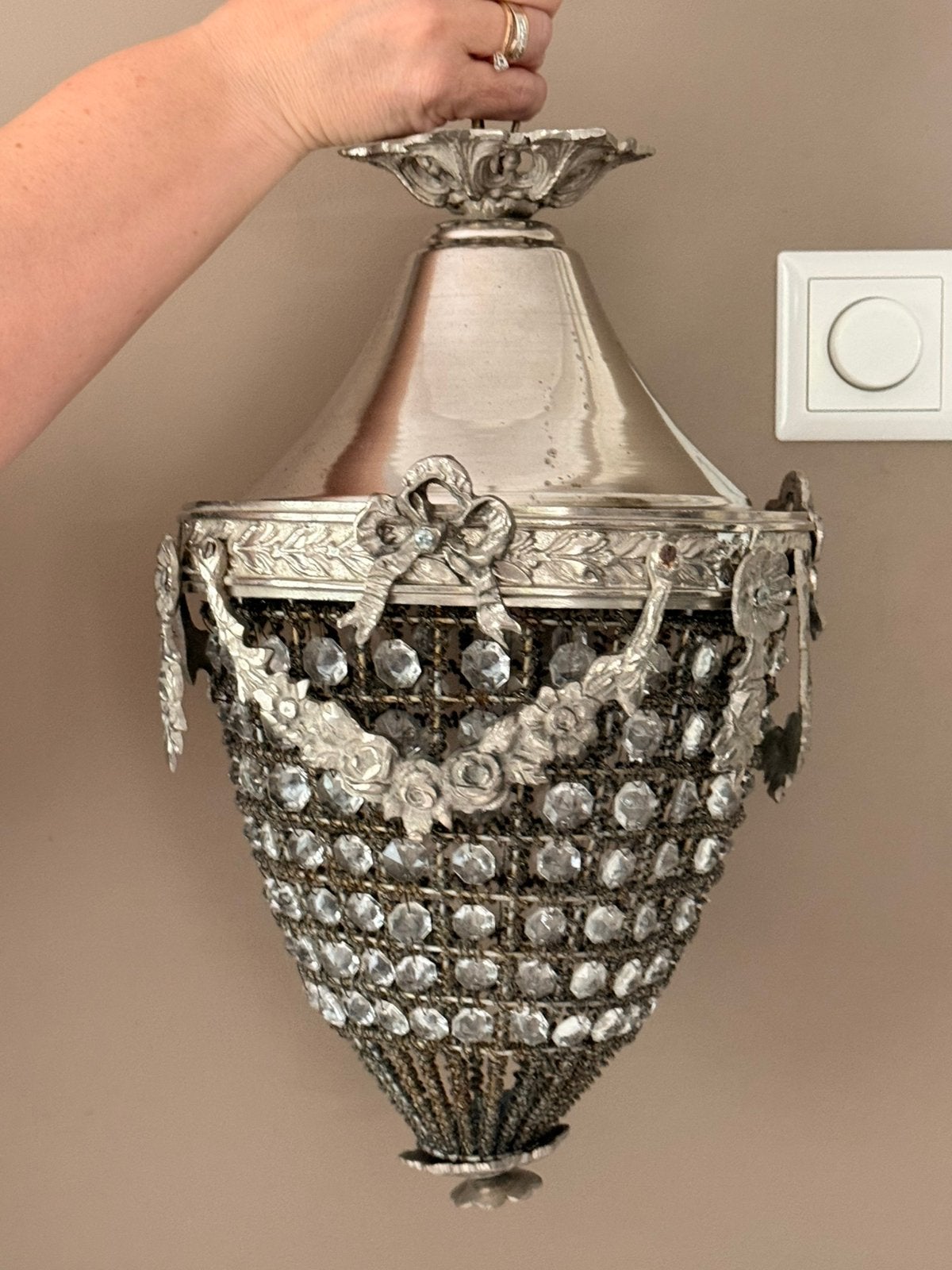 Zware kristallen hanglamp, kroonluchter, Antiek en Kunst, Ophalen