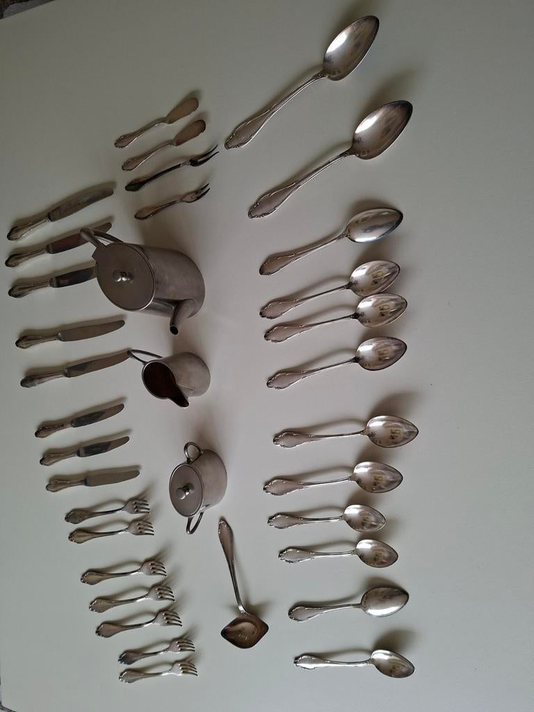 Verzilverd Bestek en Theeserset plate, Ophalen of Verzenden