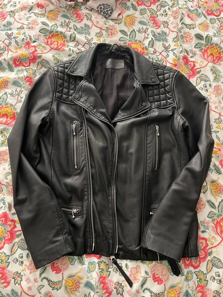 AllSaints Black Leather Biker Jacket Size M Lamb Leather, Kleding | Heren, Jassen | Zomer, Zo goed als nieuw, Maat 48/50 (M), Zwart