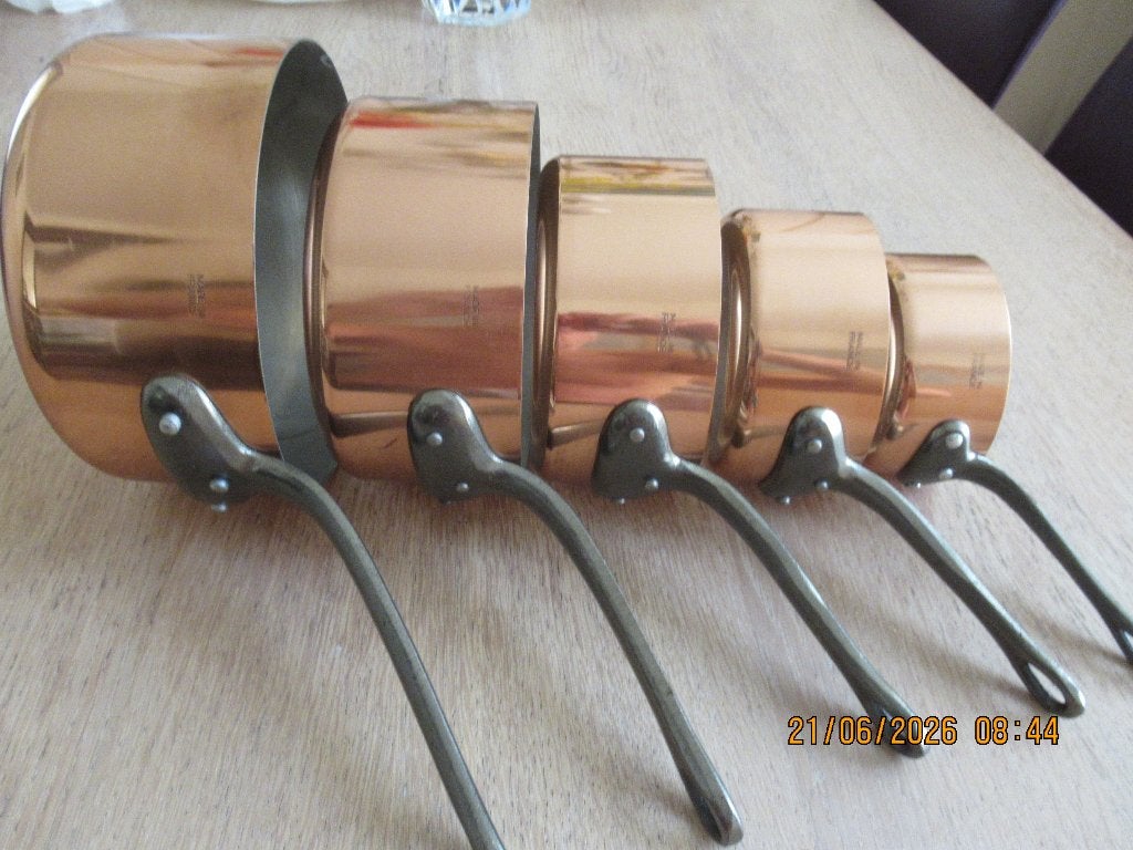 koperen pannen, Huis en Inrichting, Keuken | Potten en Pannen, Ophalen of Verzenden, Zo goed als nieuw, Overige materialen, Pannenset