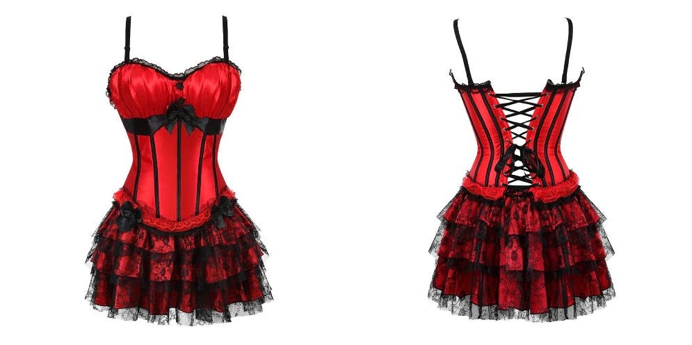 Rood zwarte burlesque korset jurk victoriaanse middeleeuwse, Verzenden, Nieuw, Pak of Jurk
