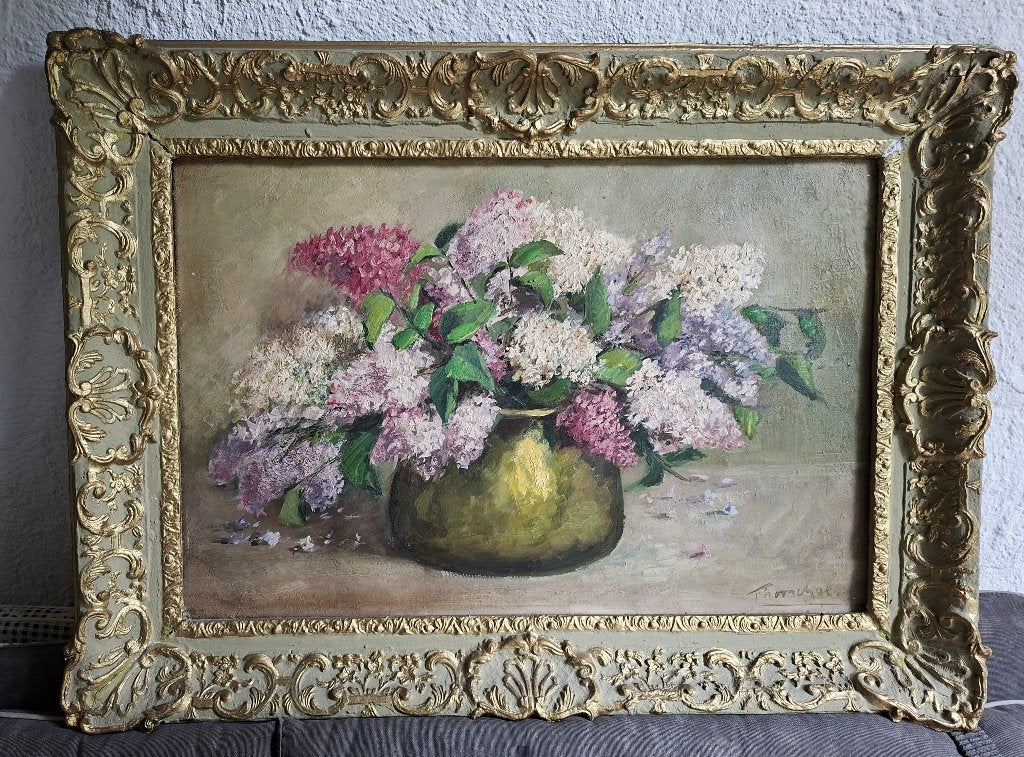Schilderij met bloemstilleven van Dorus van Oorschot, Doek, Expressionistisch, Gesigneerd, Olieverf