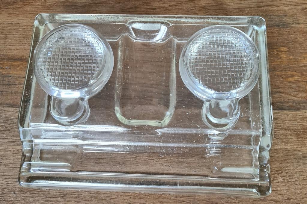 Vintage glazen deskset met dubbele inktpot, Antiek en Kunst, Ophalen of Verzenden