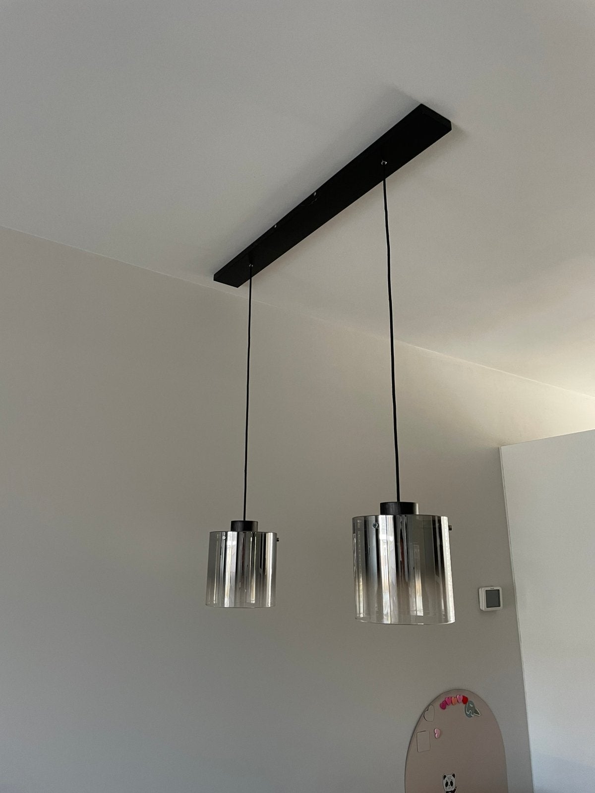 Luxe moderne eettafellamp rookglas – 2 hanglampen zwart, Ophalen, Zo goed als nieuw, Glas, Modern luxe industrieel