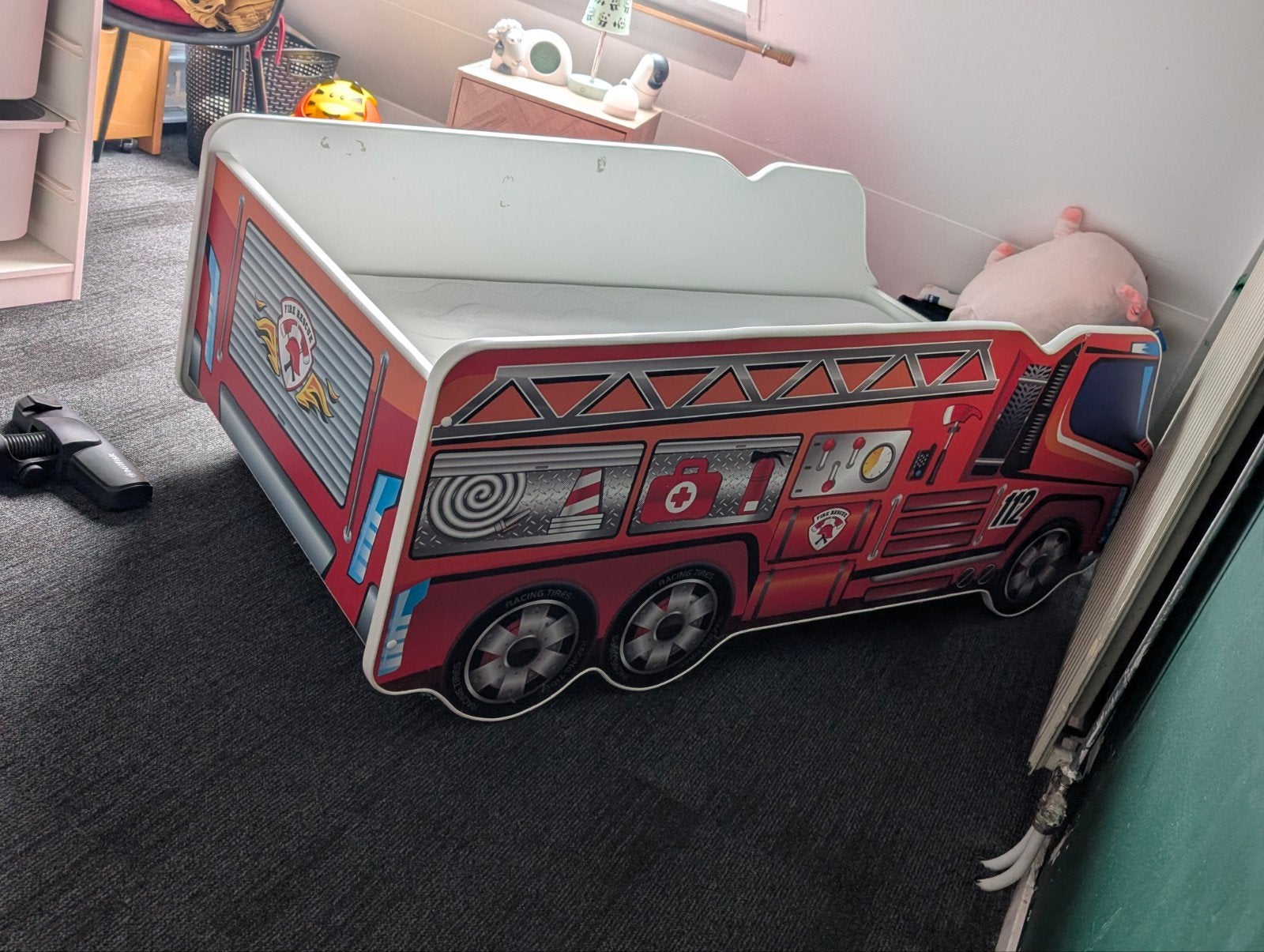 Brandweerbed , peuterbed - Inclusief matras, Ophalen, Gebruikt, 190 cm of minder, Rood