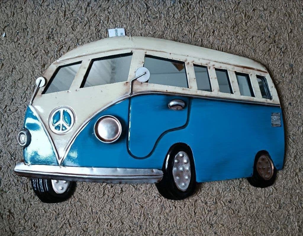 metaal vw volkswagen bus look wand deco met spiegel raam, Ophalen of Verzenden, Nieuw, Metaal