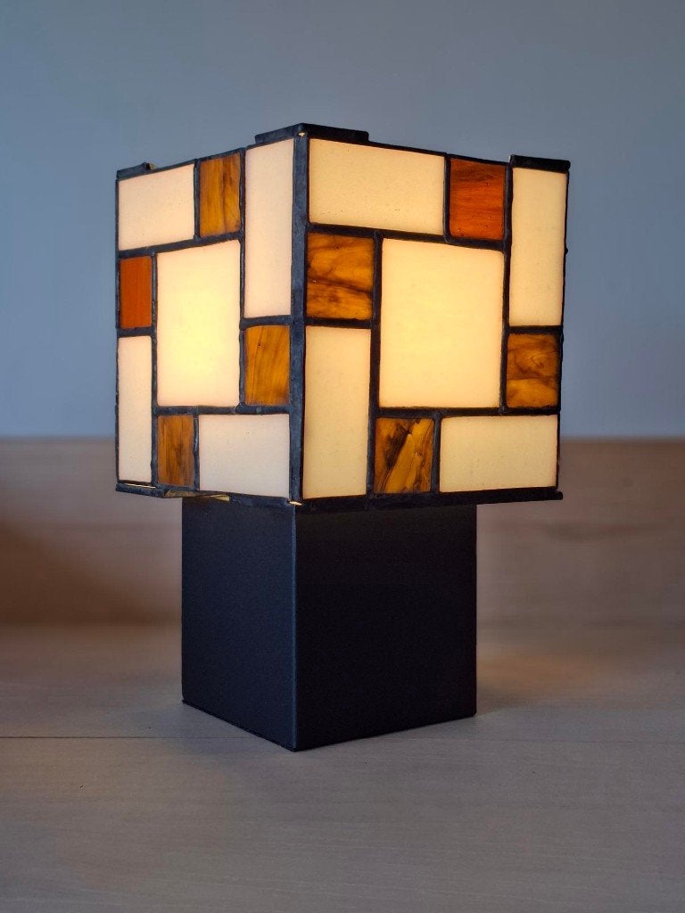 TAFELLAMP TIFFANY MONDRIAAN, Met schakelaar, Meerkleurig, Nieuw, 21 cm