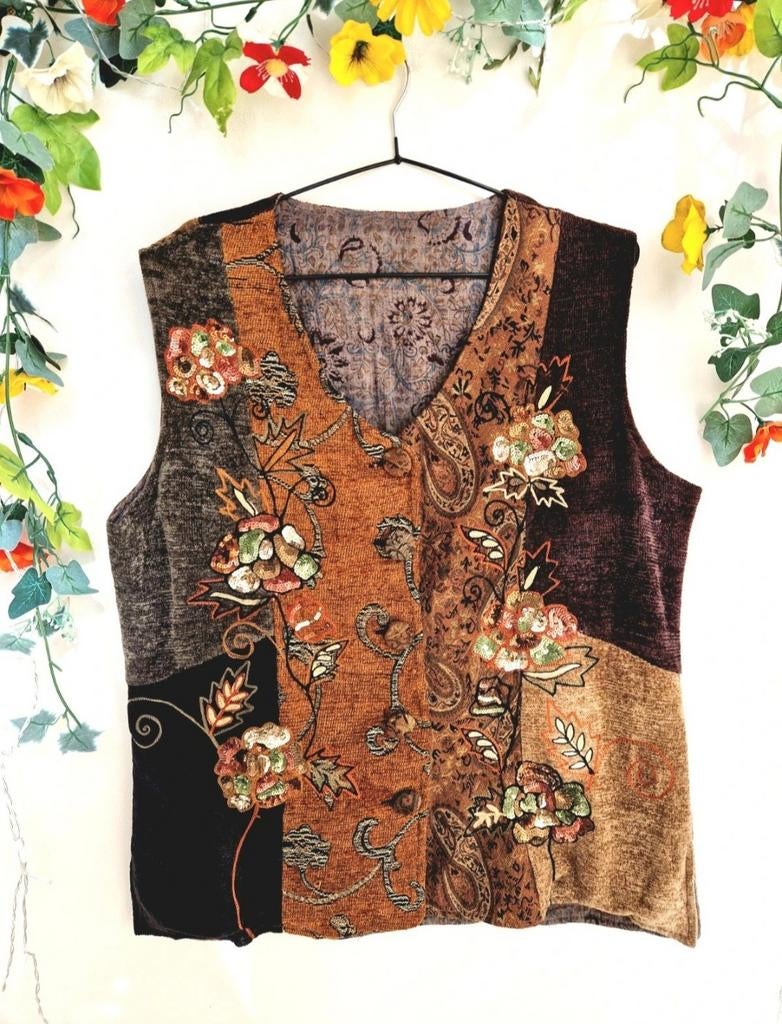 Prachtig uniek vintage geborduurd oranje gilet, Kleding | Dames, Ophalen of Verzenden, Zo goed als nieuw, Maat 42/44 (L), Oranje