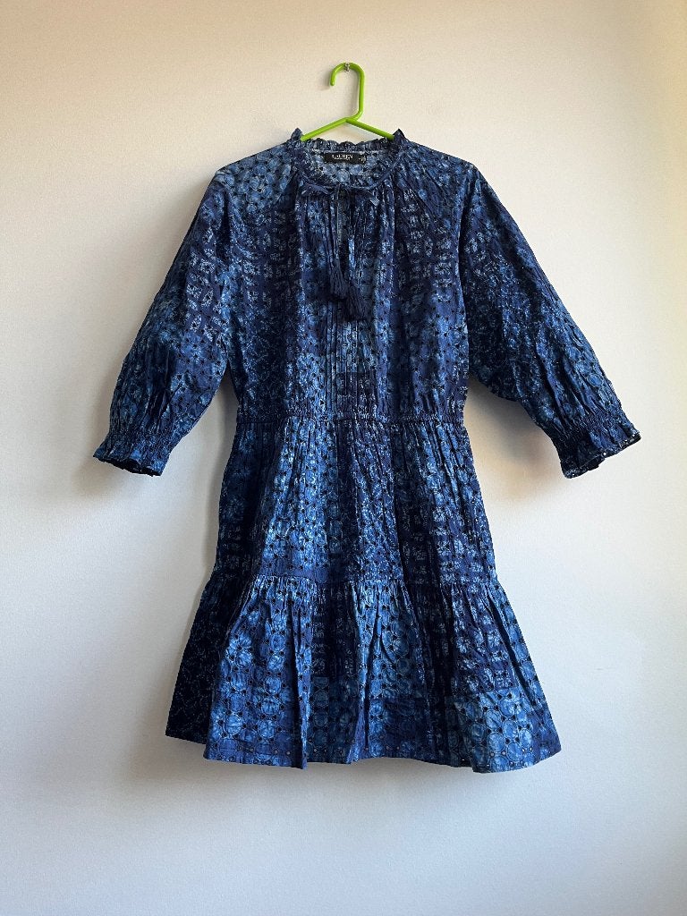Lauren Ralph Lauren embroidered dress in blue colour, Maat 38/40 (M), Lauren Ralph Lauren, Nieuw, Boven de knie