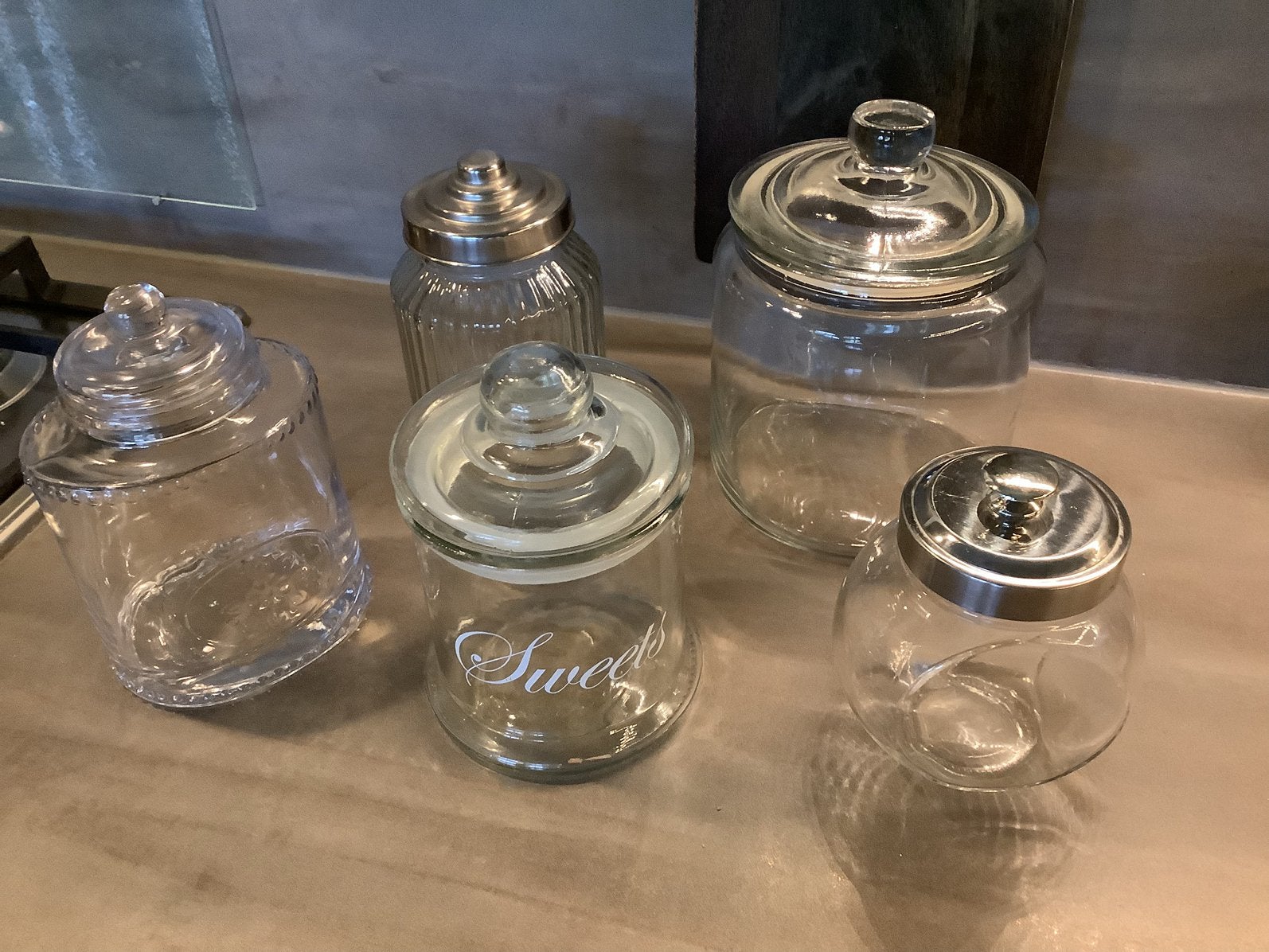 5.  Glazen potten, Ophalen, 15 cm, Zo goed als nieuw, Met deksel
