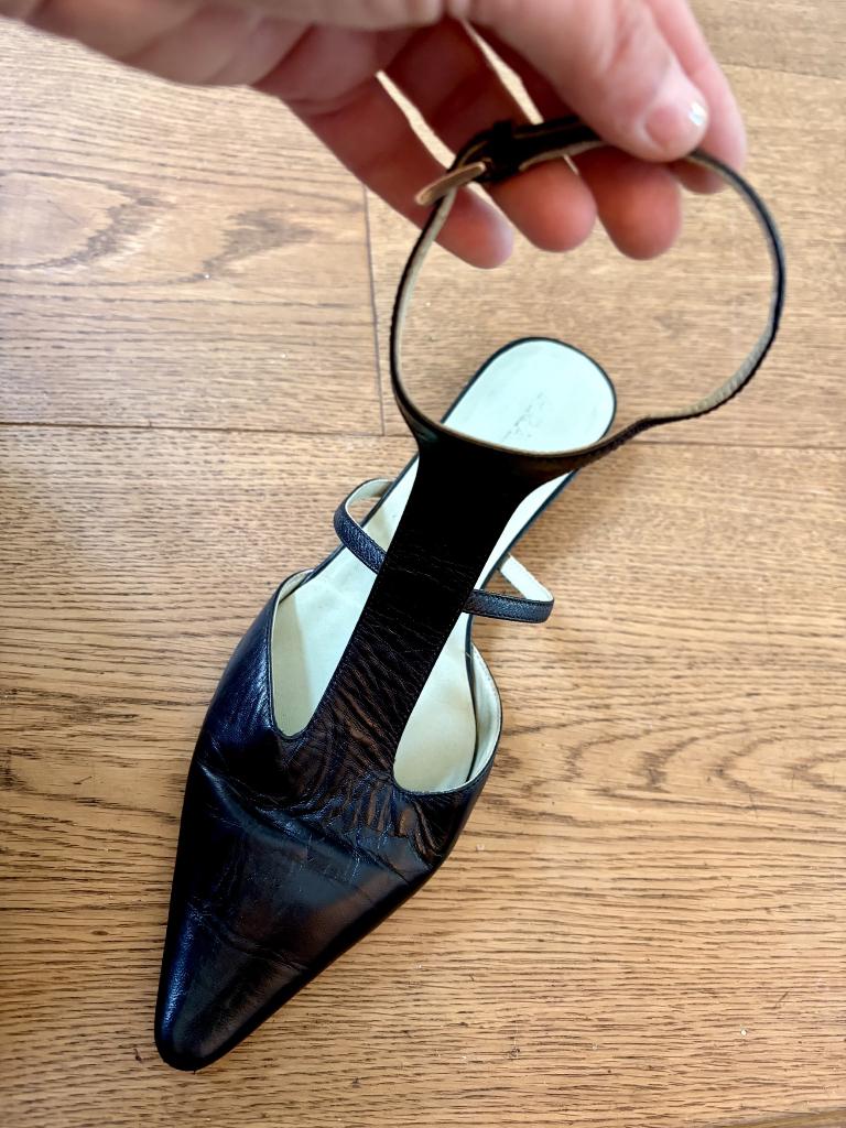 Vintage Prada T-Strap Slingbacks Zwart 38 (Weg=Pech) Y2K, Ophalen, Prada, Wit, Overige typen