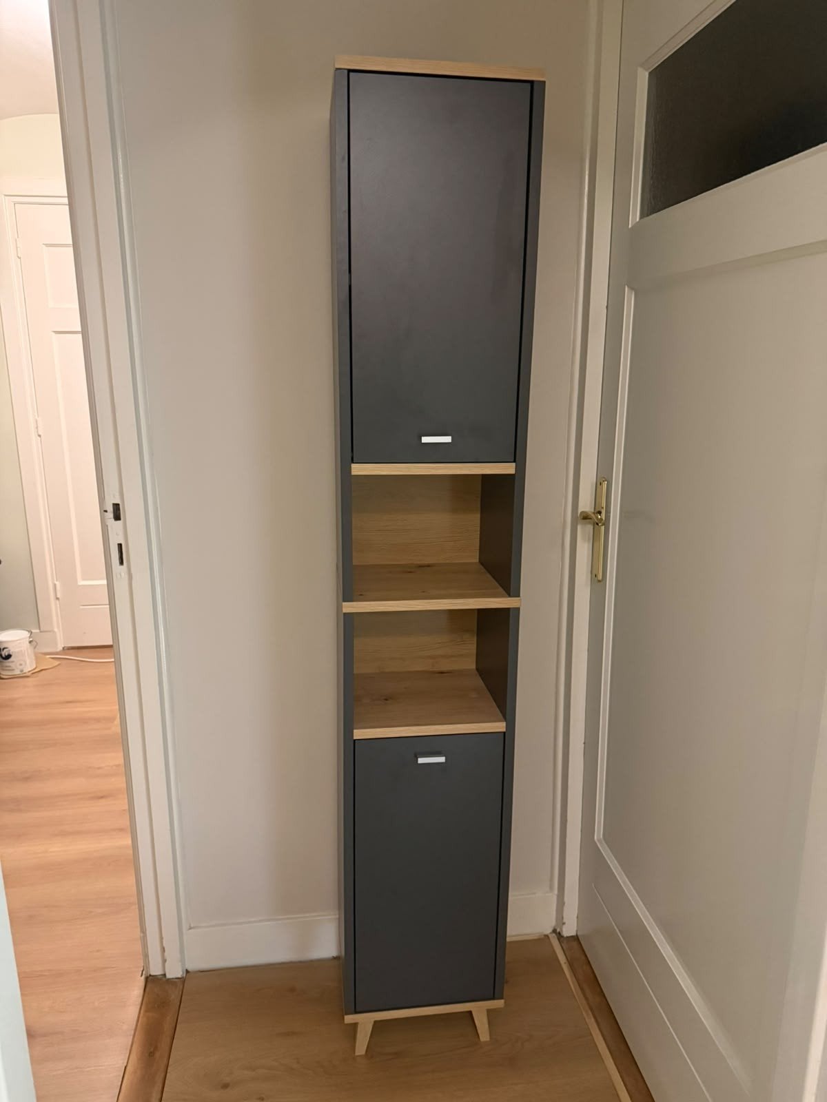 Lidl badkamerkast - Grijs met houtaccenten, Ophalen, (Half)hoge kast, Minder dan 50 cm, Gebruikt