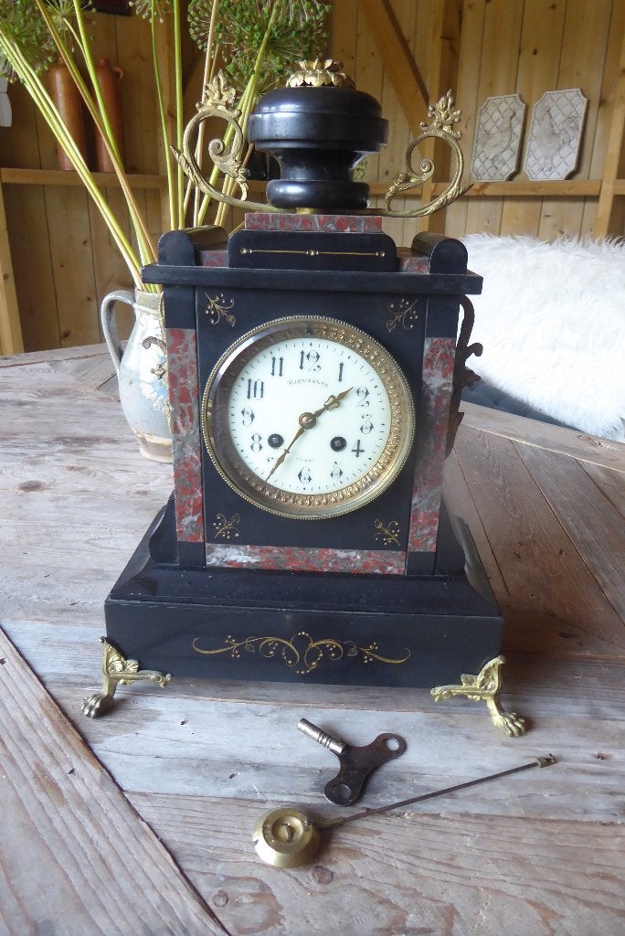 antieke marmeren klok Japy Freres rond 1860, Antiek en Kunst, Antiek | Klokken, Ophalen