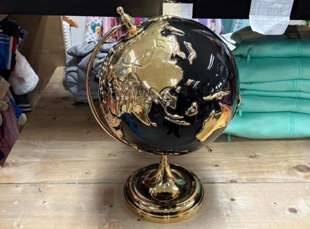 Luxe Wereldbol Porselein 24kt Bladgoud Swarovski 50cm, Ophalen of Verzenden, Nieuw