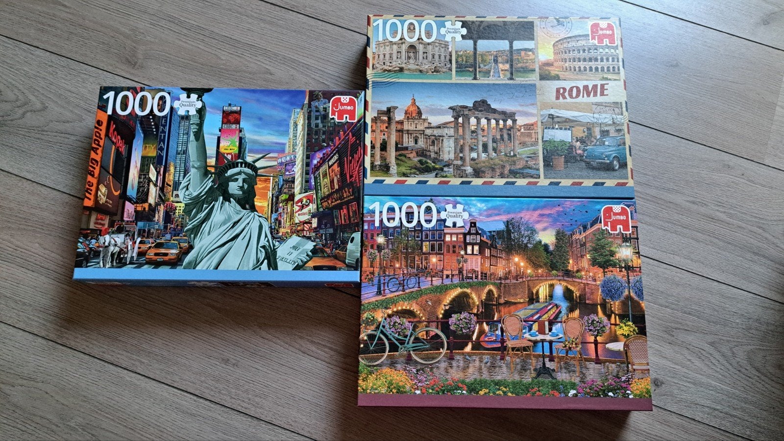Jumbo Legpuzzels 1000 stukjes: Rome, Amsterdam, New York, Ophalen of Verzenden, 500 t/m 1500 stukjes, Zo goed als nieuw, Legpuzzel