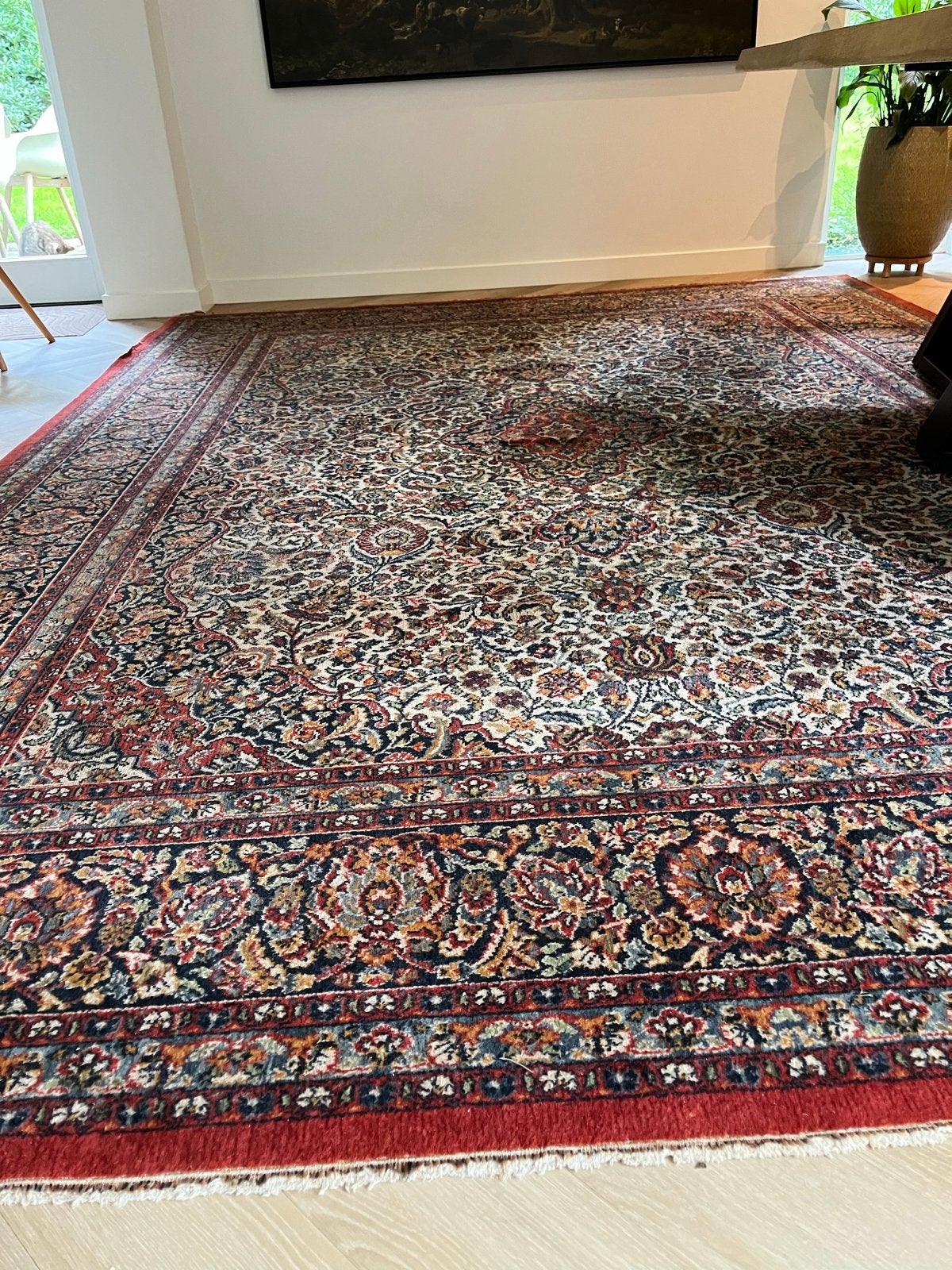 Vintage Vloerkleed met Prachtig Motief uit Frans Landhuis, Huis en Inrichting, Ophalen, Gebruikt, 200 cm of meer, Rechthoekig
