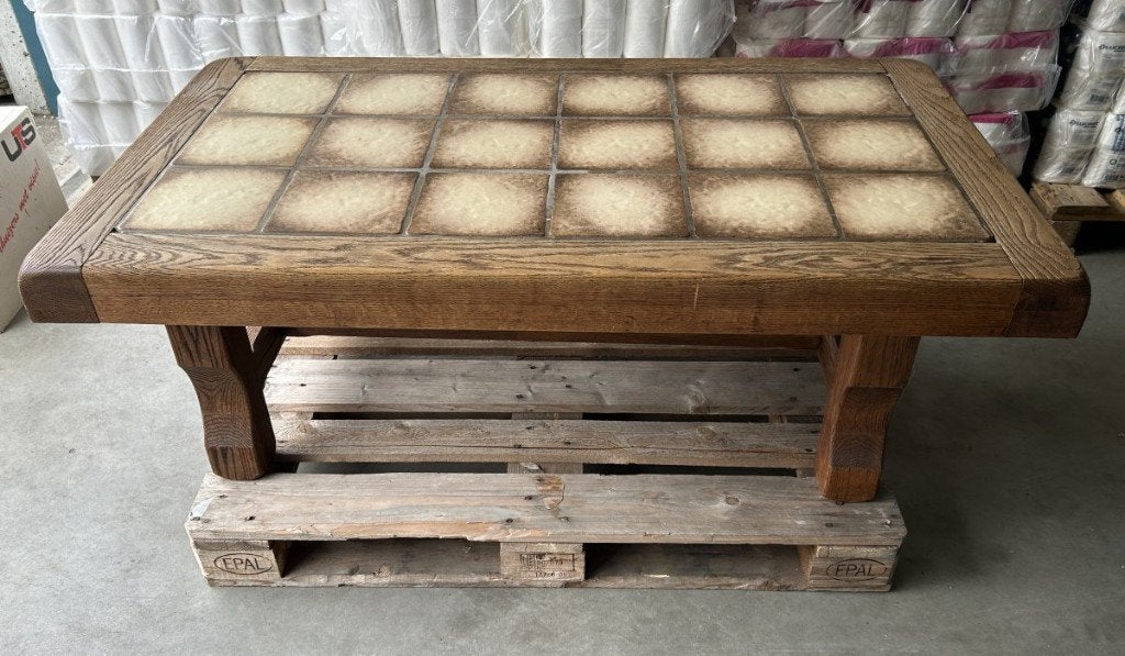 Zware houten salontafel, Ophalen, Gebruikt, 100 tot 150 cm, 50 tot 100 cm