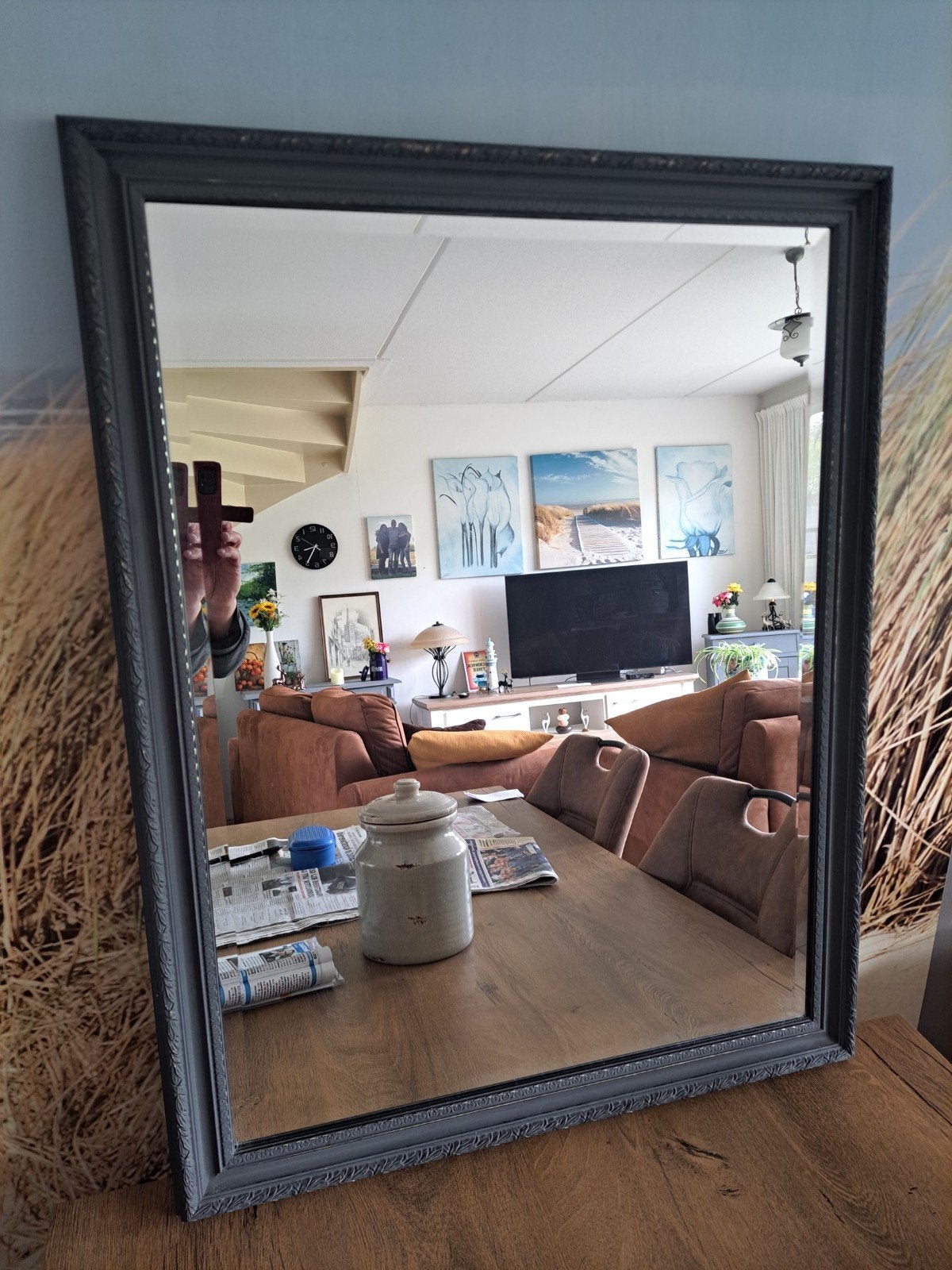 Zeer mooie Grote Brocante Spiegel.., Ophalen, Zo goed als nieuw, Rechthoekig, Minder dan 100 cm