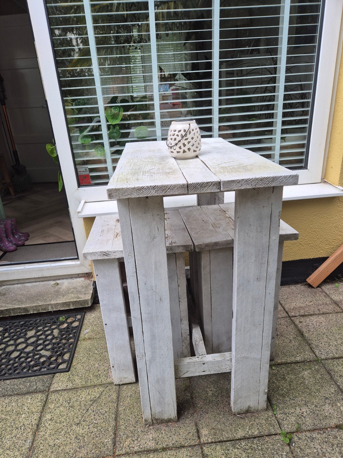 steigerhouten bartafel met krukken, Ophalen, Gebruikt, Rechthoekig, Hout