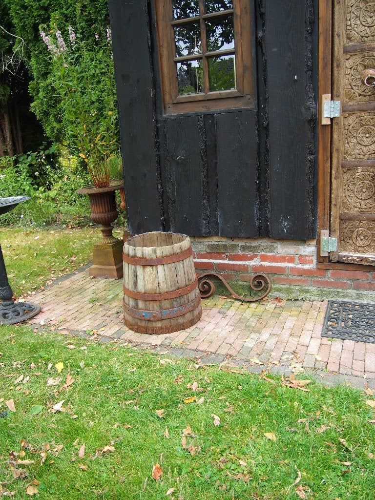 Oude Houten Bloempot/bak - 48 cm hoog, Tuin en Terras, Ophalen, Gebruikt, Minder dan 60 cm, Rond