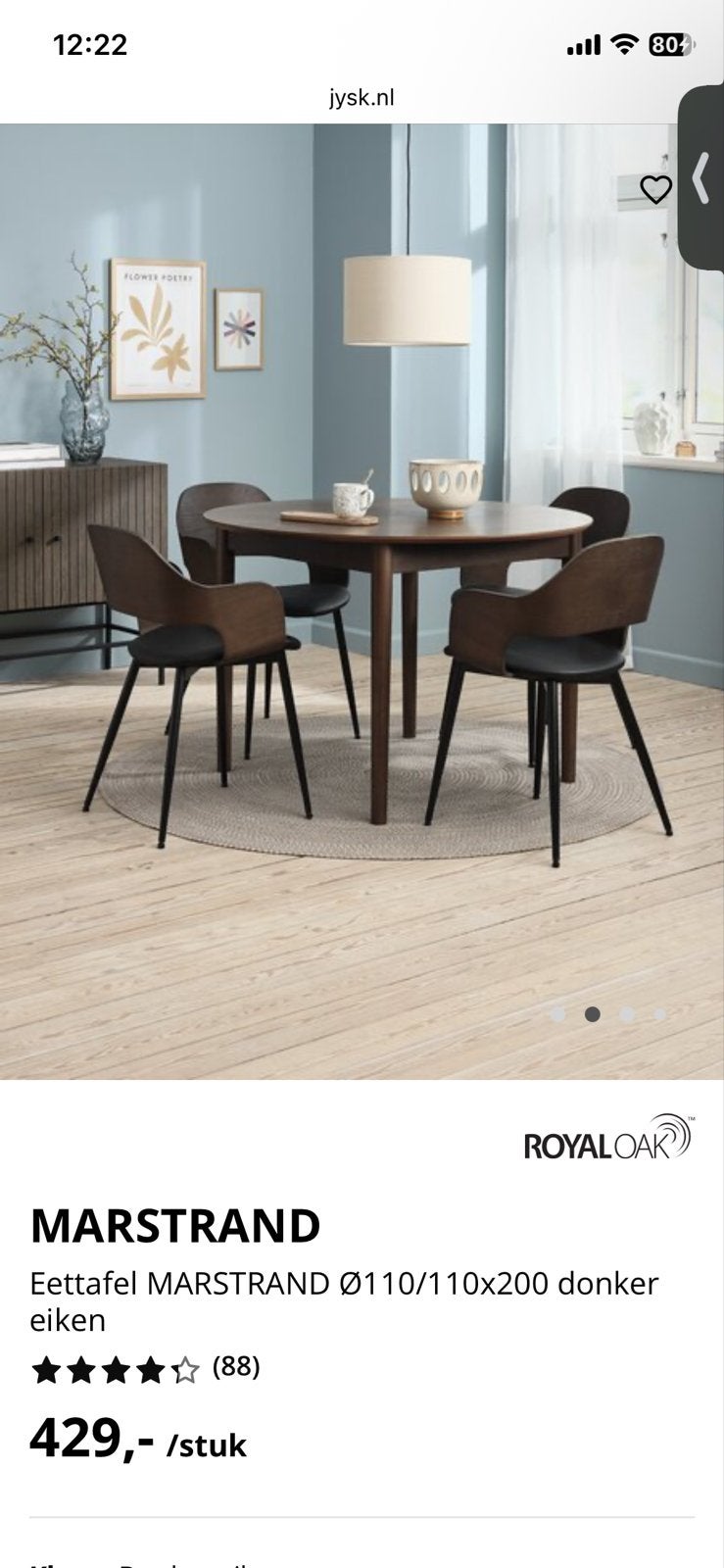 MARSTRAND Eettafel Ø110/110x200 donker eiken, Ophalen, 100 tot 150 cm, Eikenhout, Nieuw