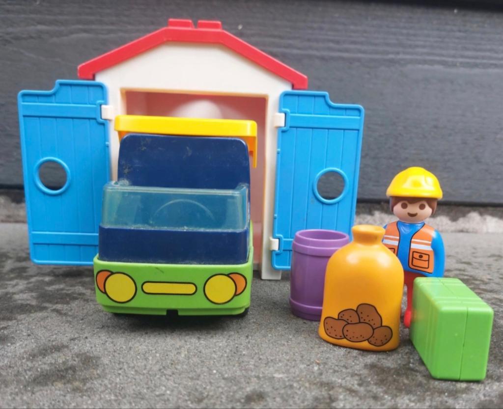 Playmobil 1.2.3 vrachtwagen met garage set 6759, Ophalen of Verzenden