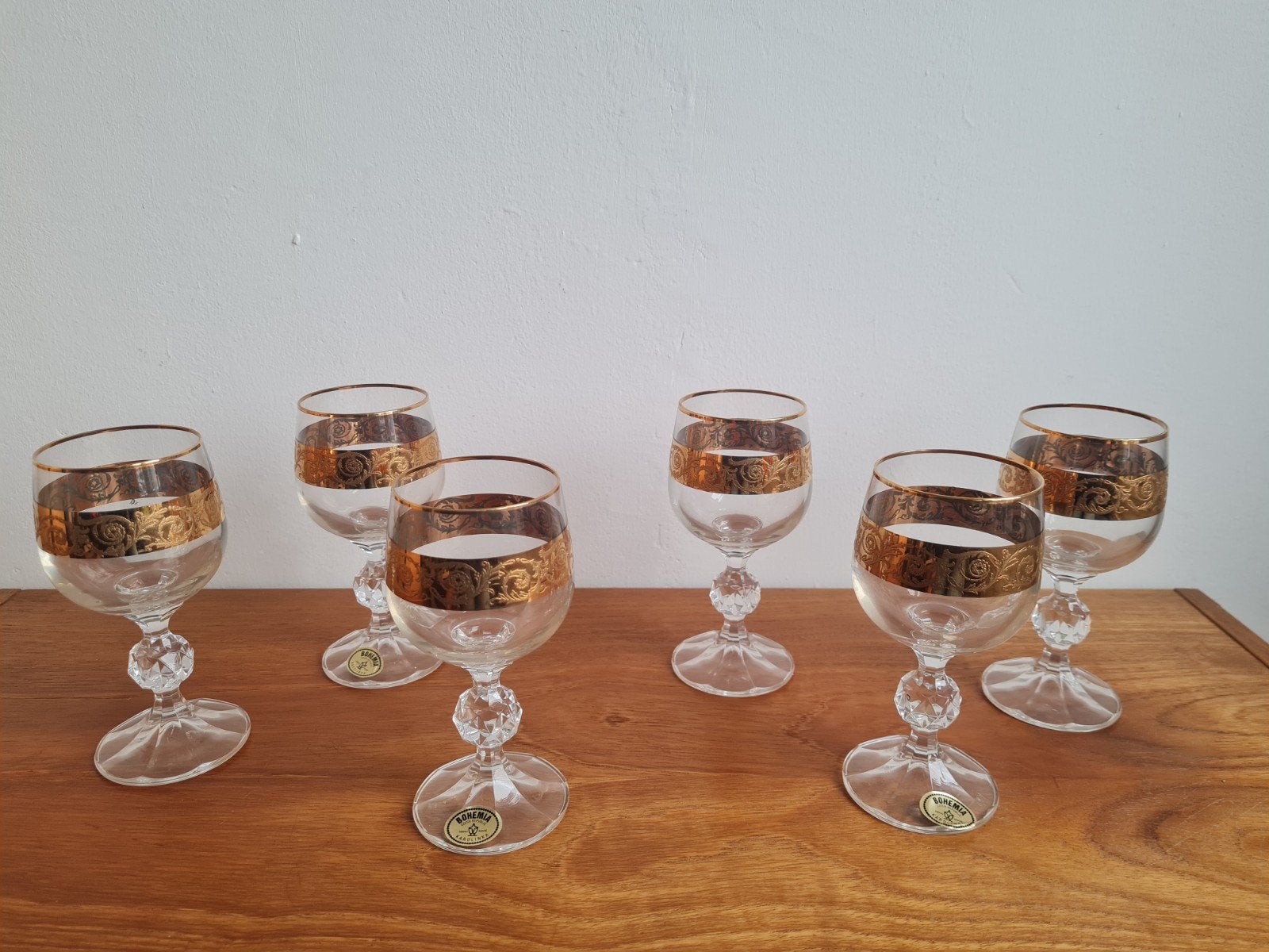 Set van 6 Bohemia Karolina wijnglazen met gouden rand, Ophalen of Verzenden