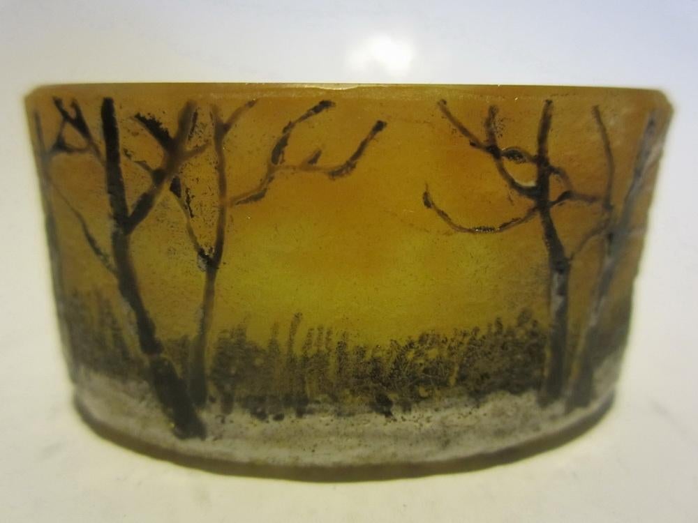 Miniatuur cameo glas Daum Nancy sneeuwlandschap, Antiek en Kunst, Antiek | Glas en Kristal, Verzenden