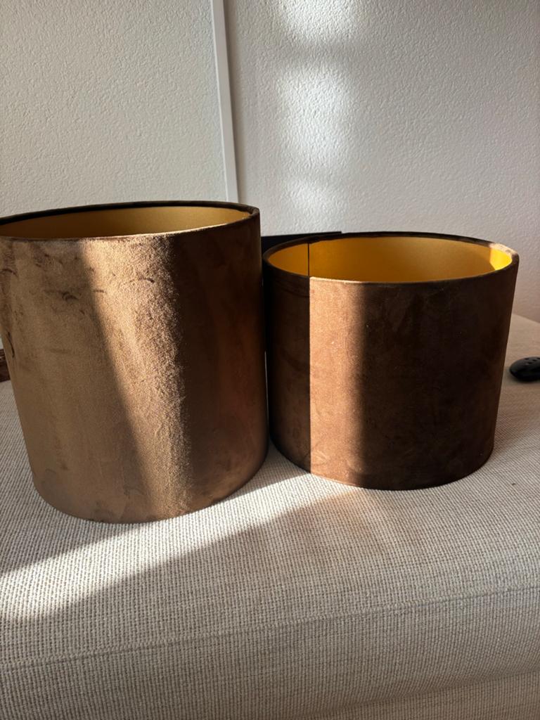 Set van 2 fluwelen lampenkappen, bruin met goud, Ophalen, Rond, Nieuw, Bruin