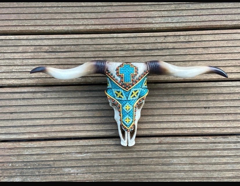 Ibiza Boho Skull Wanddecoratie - Aqua, Beige, Geel, Huis en Inrichting, Woonaccessoires | Overige, Zo goed als nieuw, Kunststof