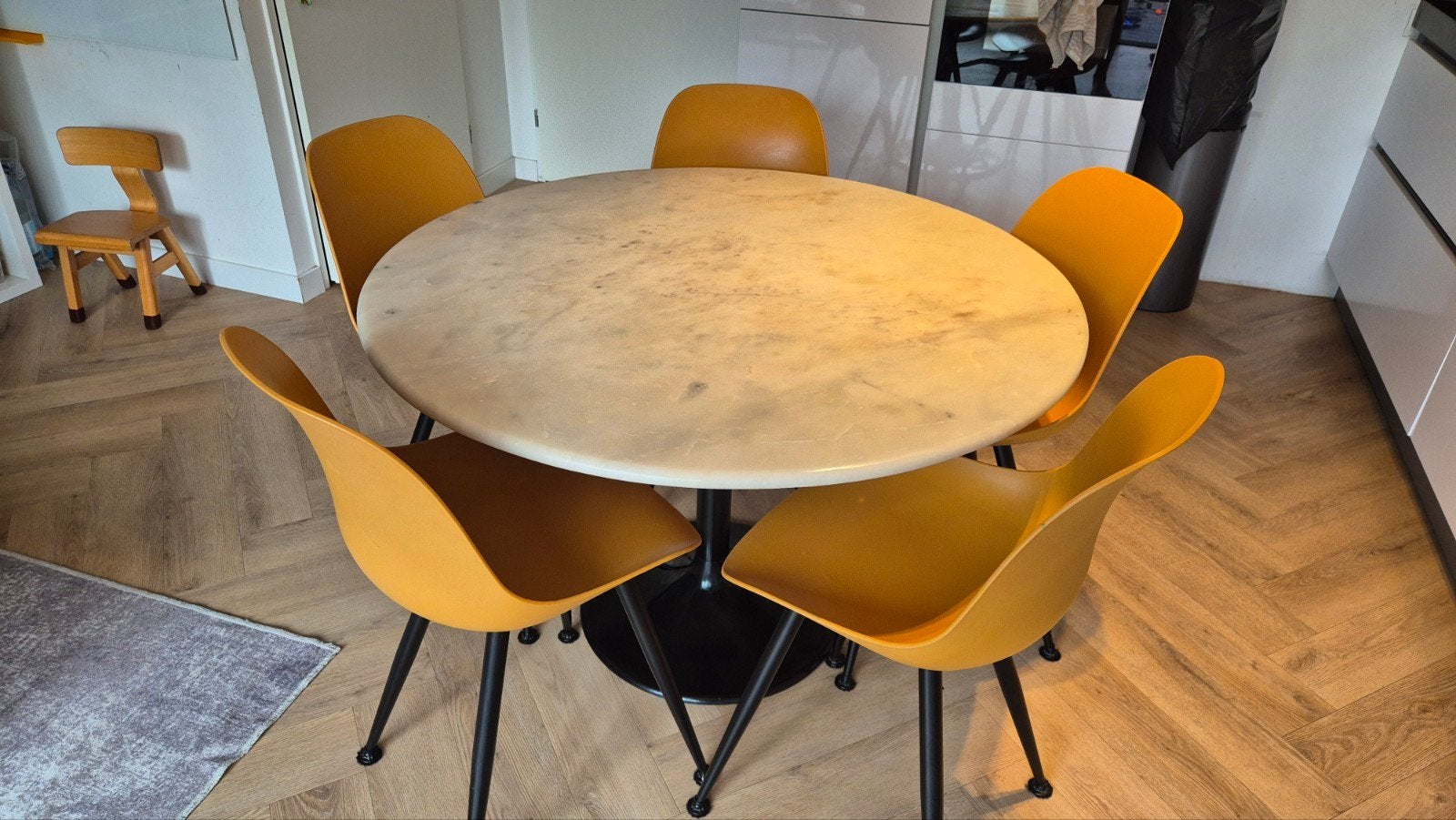 Ronde marmeren eettafel Eleonora wit 120x76, Ophalen, Gebruikt, Rond, Overige materialen