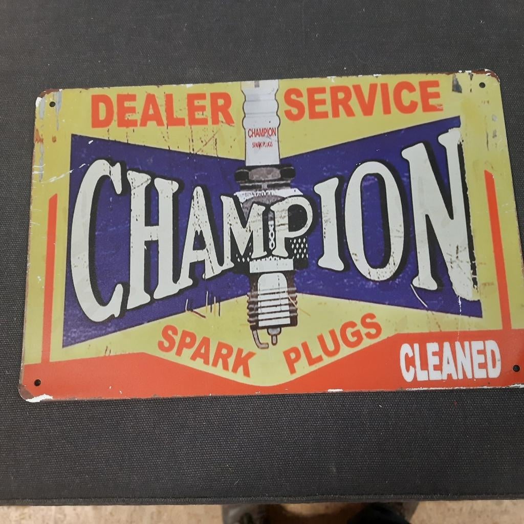 Vintage Champion Spark Plugs  Reclamebord, Ophalen of Verzenden, Gebruikt, Reclamebord