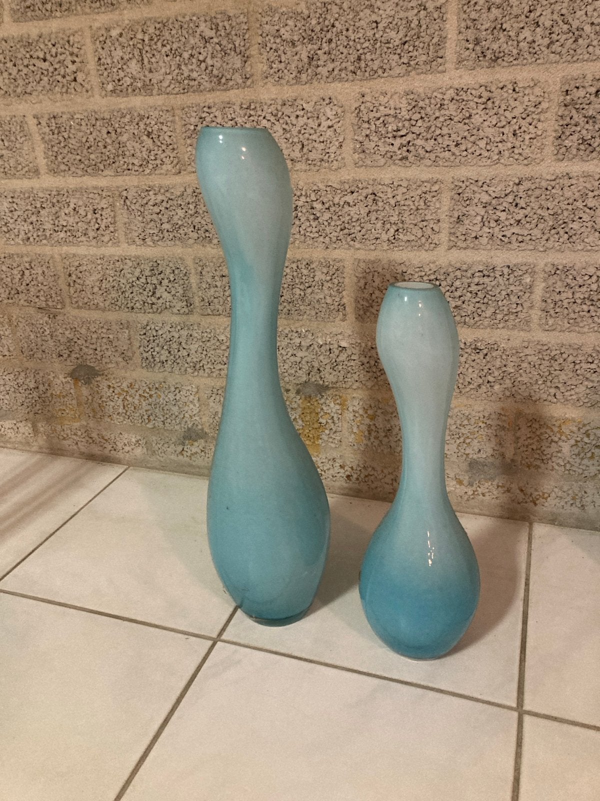 Set van 2 turquoise glazen vazen, 40 cm en 50 cm hoog, Ophalen