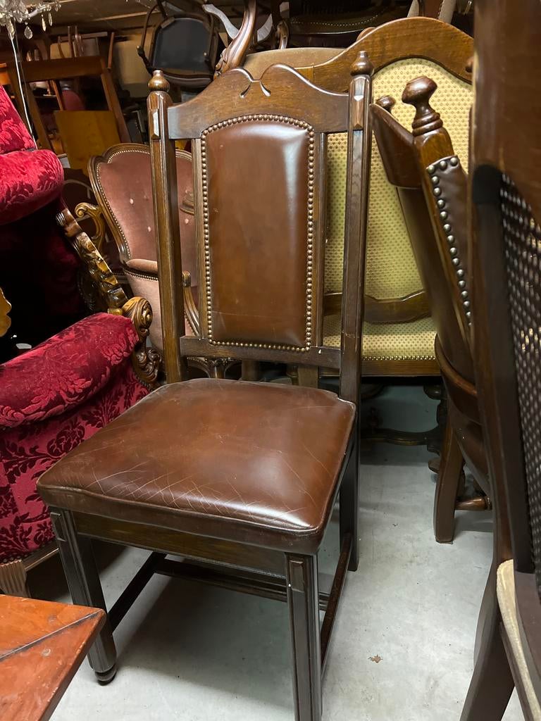 6 Klassieke Eiken Lederen Eetkamerstoelen, Ophalen