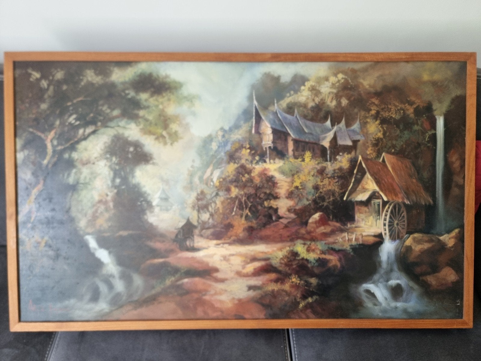Schilderij met Aziatisch landschap en traditionele huizen, Ophalen