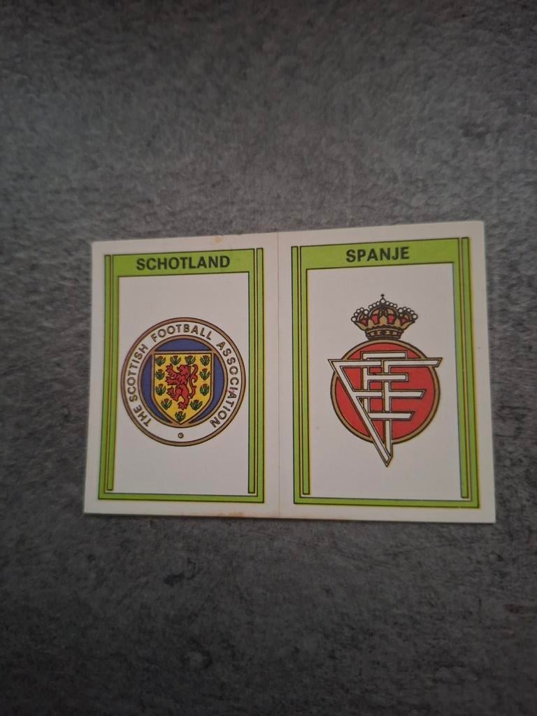 Panini sticker Voetbal 78. Emblemen Schotland/Spanje., Verzenden, Zo goed als nieuw, Sticker