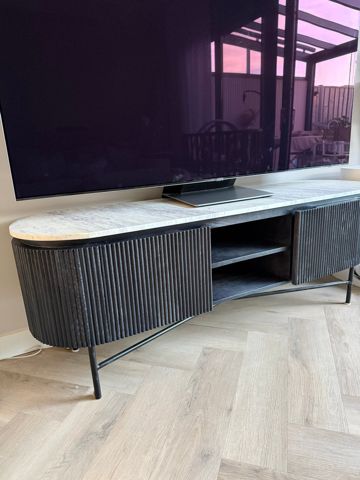 TV meubel met marmer blad - Donkergrijs, Huis en Inrichting, Ophalen, Overige materialen, 100 tot 150 cm, Zo goed als nieuw