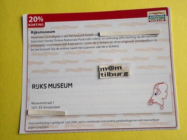 Rijksmuseum 20% korting, Drie personen of meer, Kortingskaart