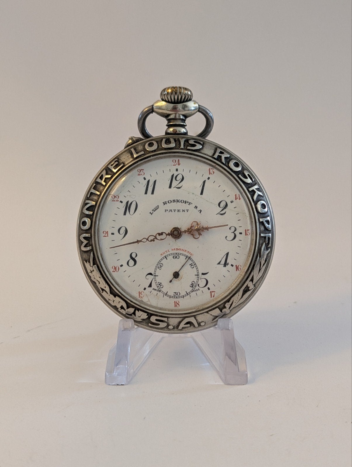 Antiek Louis Roskopf Zakhorloge - Trein Gravure, Sieraden, Tassen en Uiterlijk, Horloges | Antiek, Overige merken, Zakhorloge