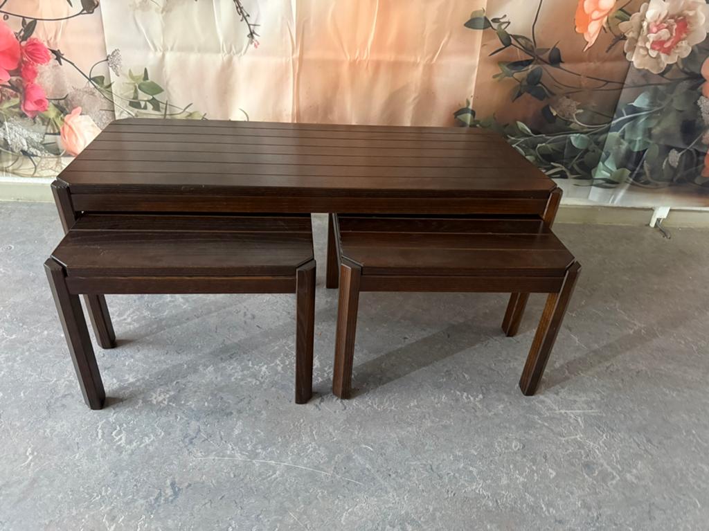 Vintage 3 delige tafelset 100 x 4cm donker hout. Nieuwstaat!, Ophalen, Minder dan 45 cm, 75 cm of meer, Rechthoekig
