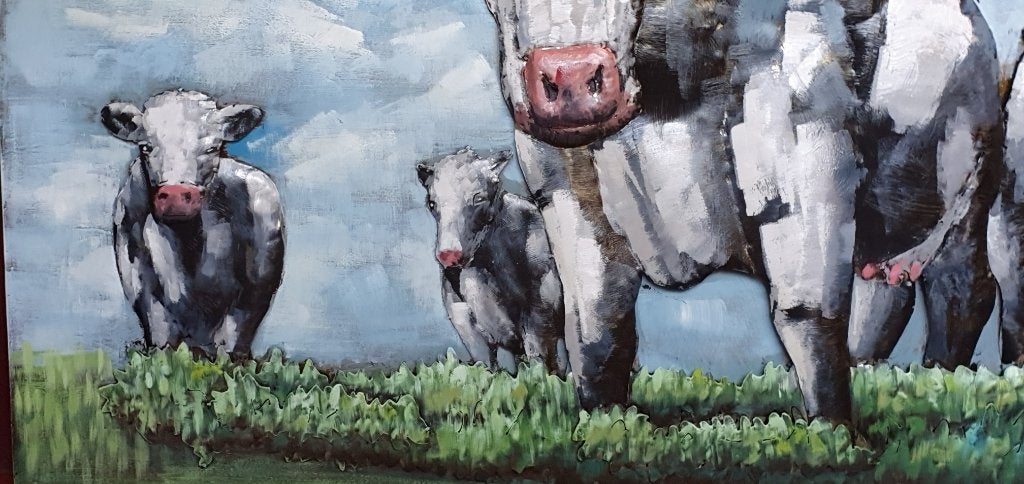 KOEIEN / 3D / PRIJS 195 EURO /METAAL /schilderij / opruiming, Schilderij, 80 cm, Nieuw, 120 cm